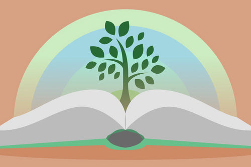 Vector illustration of a tree growing out of an open book