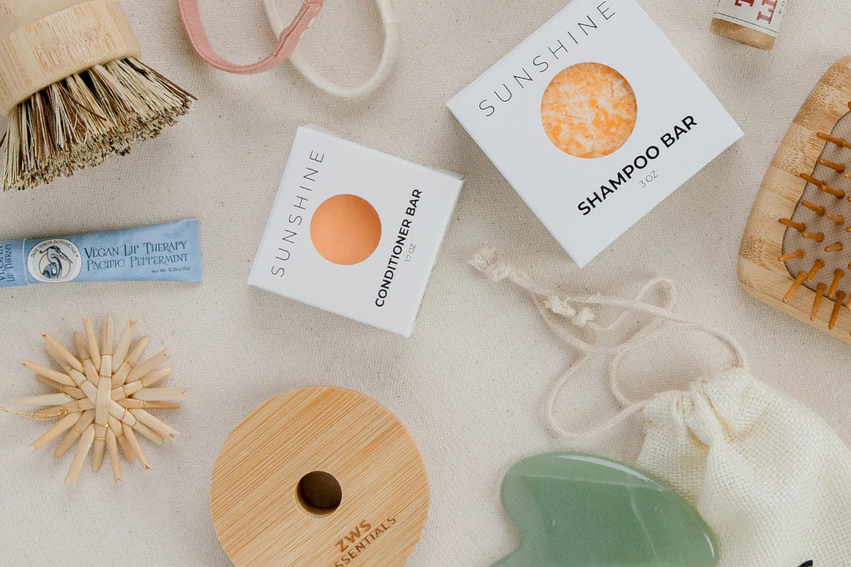 Various zero waste products arranged on a canvas sheet